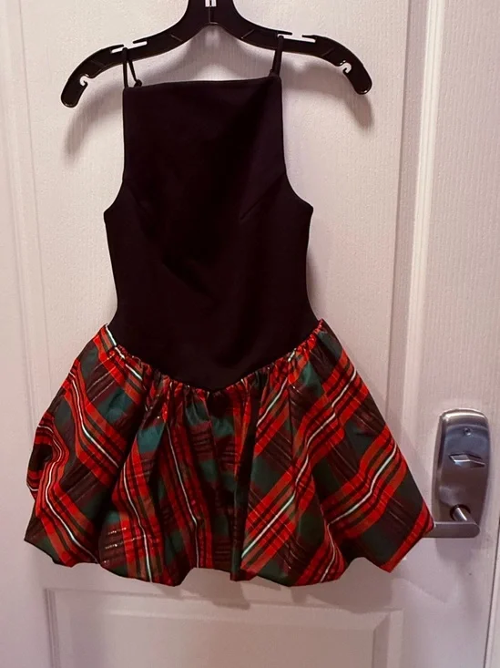 Free People Tinsel Kiss Mini Women's Dress in Black & Red Green Tartan size XS - Picture 6 of 6